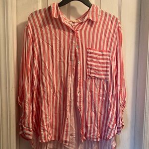 Never worn Red and White Striped Button-Up blouse